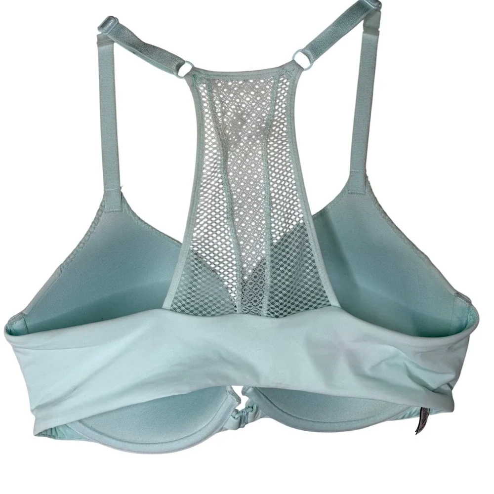 Victorias Secret Mint Green T-Shirt‎ Push-Up Bra Front Close Mesh Racerback 34DD